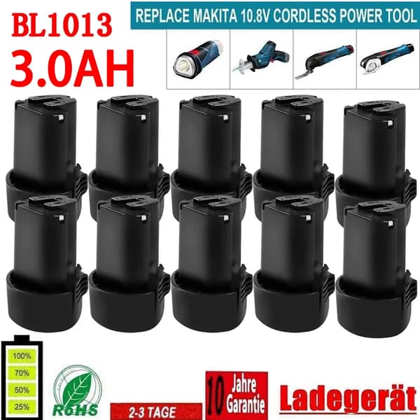 BL1013 Batteri, 3000mAh kapacitet, kompatibel med 10.8V/12V verktyg,10 Picec