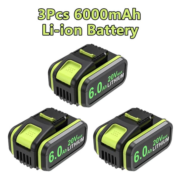 Worx 20V 6000mAh Li-ion Batteri, Hög Kapacitet, Bred Kompatibilitet,3ST 6000mAh BAT