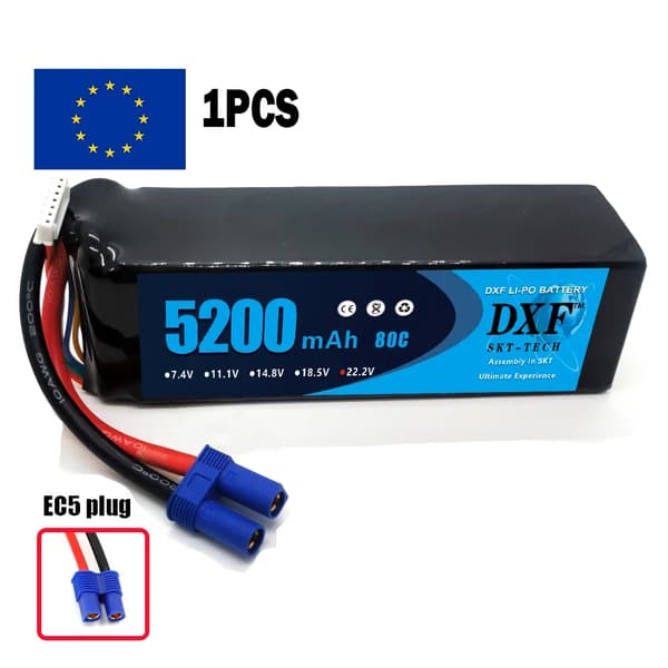 DXF 6S Lipo-batteri, 5200mAh kapacitet, 80C urladdningshastighet,1STK6S520080CEC5