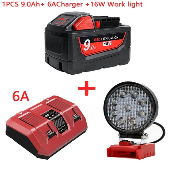 M18 Ersättningsbatteri, 18V 9000mAh kapacitet, kompatibelt med flera modeller,Kombination 1