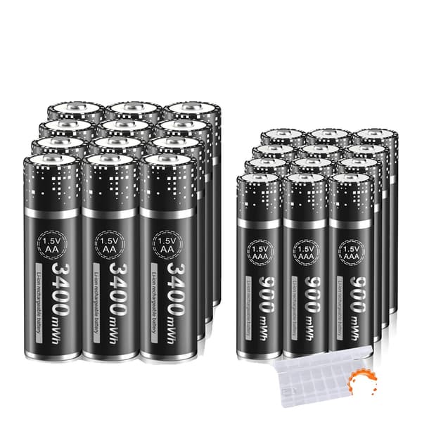 Genopladelige lithiumbatterier, 3400mWh AA kapacitet, 900mWh AAA kapacitet,12AA og 12AAA