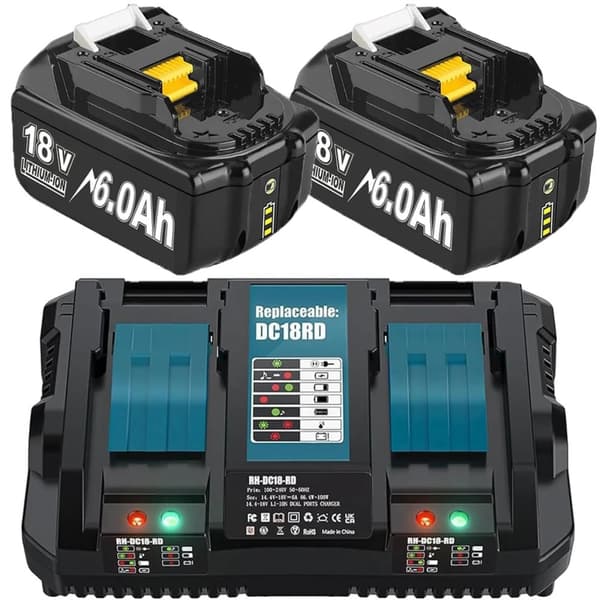 Uppladdningsbar, 6000mAh kapacitet, 18V spänning,2 6.0Ah 6A Laddare