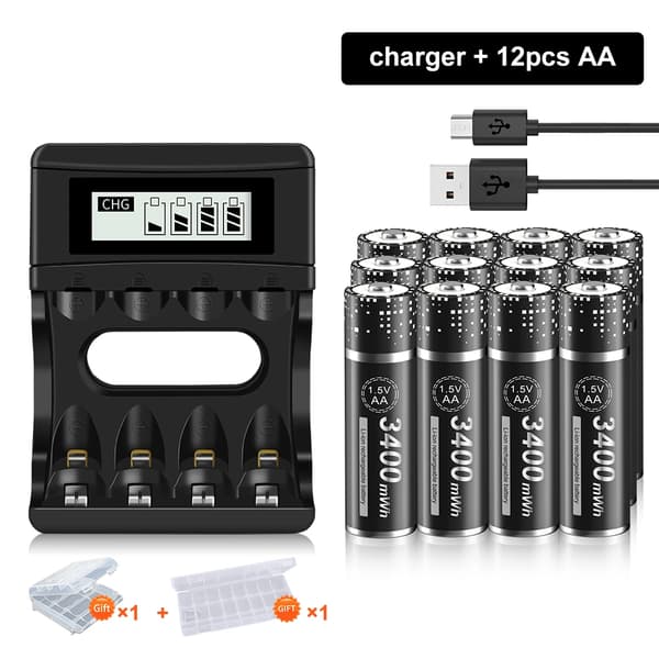 AA Uudelleenladattavat Li-Ion -paristot, 1,5V, 3400mWh kapasiteetti,12 akku 1 laturi