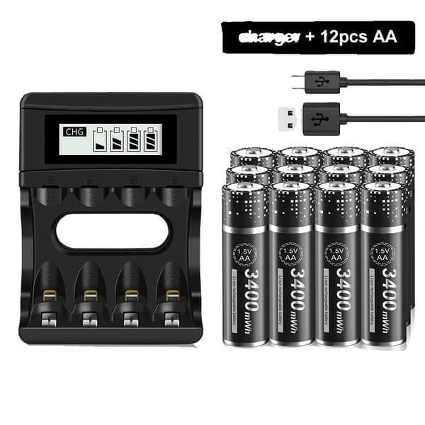 AA Uudelleenladattavat Li-Ion -paristot, 1,5V, 3400mWh kapasiteetti,12 akku 1 laturi