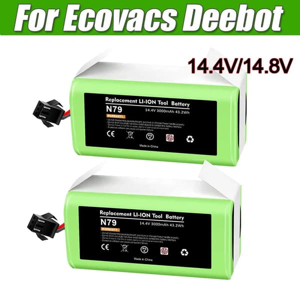 Li-ion batteri til Ecovacs Deebot & Eufy RoboVac, 14,4V spænding, 3000mAh kapacitet,2stykker
