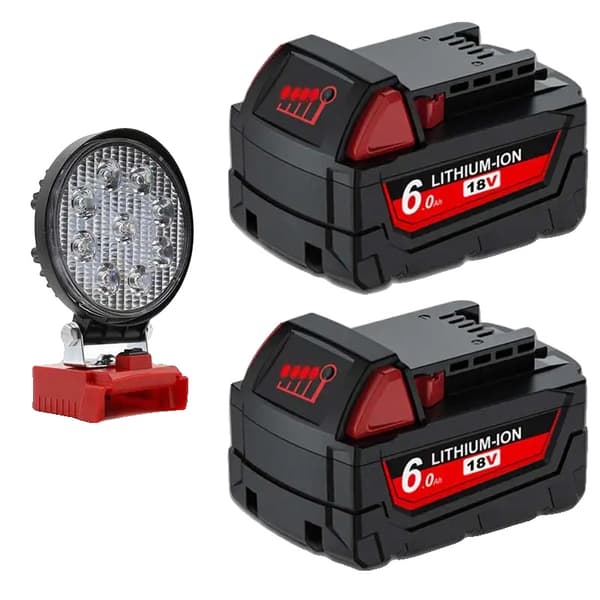 18V Lithium-Ion Batteri, 6000mAh Kapacitet, Genopladeligt Design,2batteri 1LED Lys, 18V