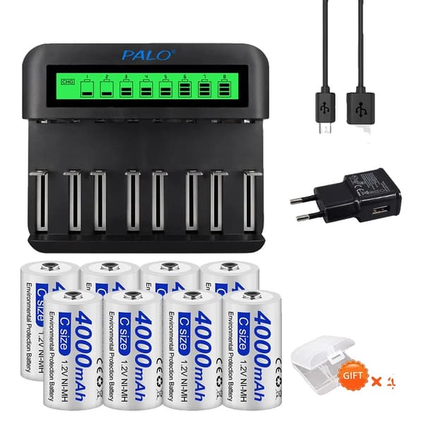 NI-MH Batterioplader, Understøtter AA/AAA/C/D Størrelser, LCD Skærm,8 C størrelse 1Lader, 1.2V