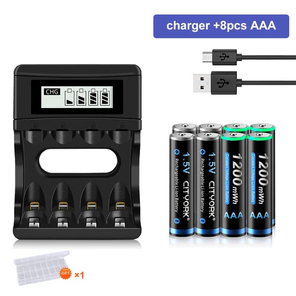 CITYORK 1.5V AAA Ladattavat Paristot, 1200mWh Kapasiteetti, Mukana Laturi,8 AAA ja laturi