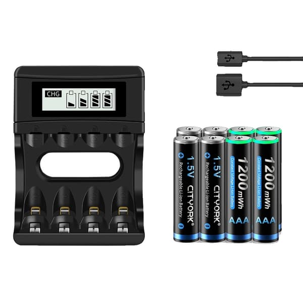 CITYORK 1.5V AAA Ladattavat Paristot, 1200mWh Kapasiteetti, Mukana Laturi,8 AAA ja laturi