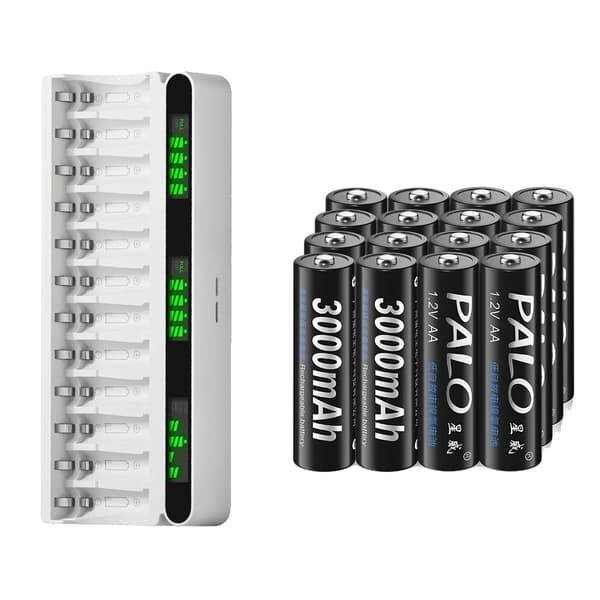 PALO Ladattavat Paristot, 3000mAh AA-kapasiteetti, 1100mAh AAA-kapasiteetti,16AA 1 Laturi