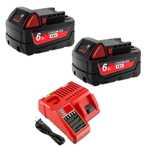 Uppladdningsbart litiumjonbatteripaket, 6000mAh kapacitet, 18V spänning,2Pcs 6.0Ah Laddare