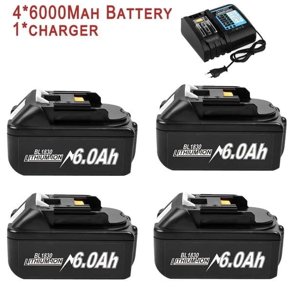 Korvaava akku sähkötyökaluille, suuri kapasiteetti 6000mAh, älykkäät suojausominaisuudet,4 6.0Ah 4A Laturi