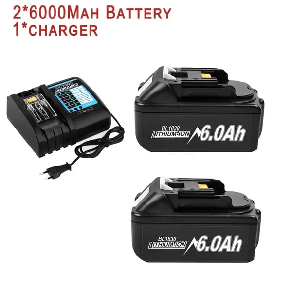 Korvaava akku sähkötyökaluille, suuri kapasiteetti 6000mAh, älykkäät suojausominaisuudet,2 6.0Ah 4A Laturi