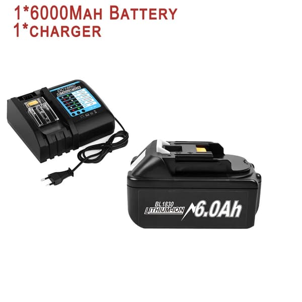 Ersättningsbatteri för elverktyg, hög kapacitet 6000mAh, intelligenta skyddsfunktioner,1 6.0Ah 4A Laddare