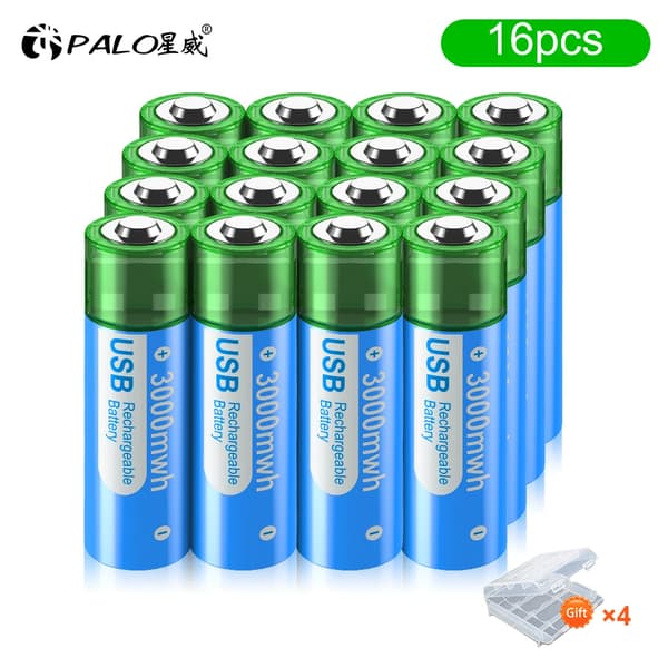 PALO 1.5V AA Litiumakku, 3000mWh kapasiteetti, USB-ladattava,16KPL