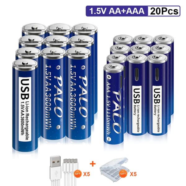 PALO Genopladelige Lithiumbatterier, 3600mWh Kapacitet, USB Praktisk Opladning,10AA og AAA