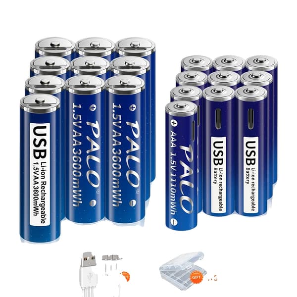 PALO Genopladelige Lithiumbatterier, 3600mWh Kapacitet, USB Praktisk Opladning,10AA og AAA