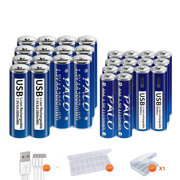 PALO Genopladelige Lithiumbatterier, 3600mWh Kapacitet, USB Praktisk Opladning,14AA og AAA