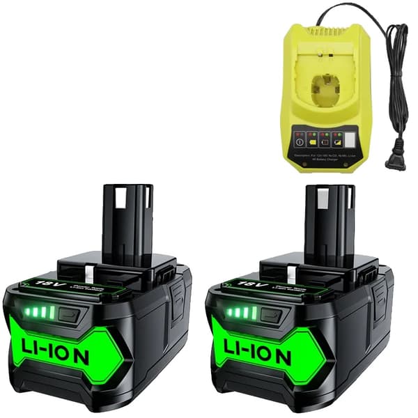 RYOBI P108 Batteri, 6000mAh Kapacitet, Li-ion Teknik,2batteriladdare