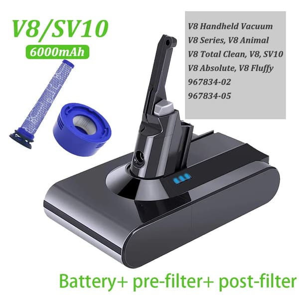 Uppladdningsbart Dammsugarbatteri, 6000mAh Kapacitet, Li-ion Typ,1 batteri 1pre 1post
