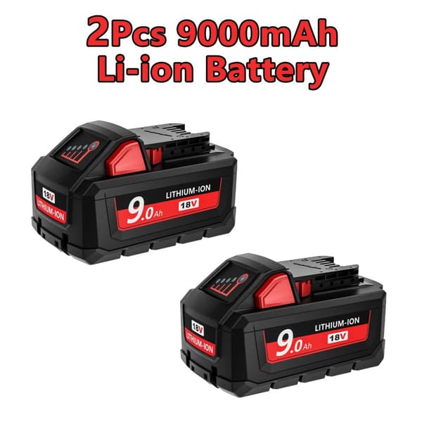 9000mAh lithium-ion batteri, 18V spænding, overopladningsbeskyttelse,2Pcs Batteri