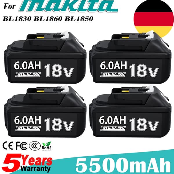 18V litiumjonbatteri, 6,0Ah kapacitet, LED-indikator,4 Stycken 6.0AH