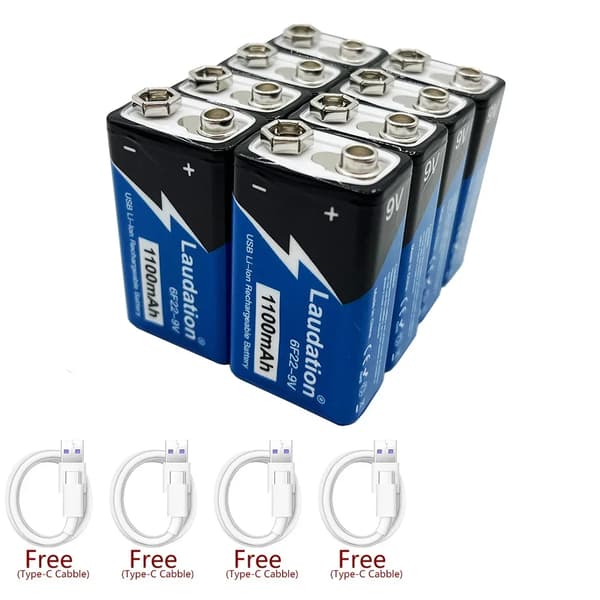 9V genopladeligt batteri, 1100mAh kapacitet, miljøvenlig certificering,8 STK 9V 1100mah, 9V