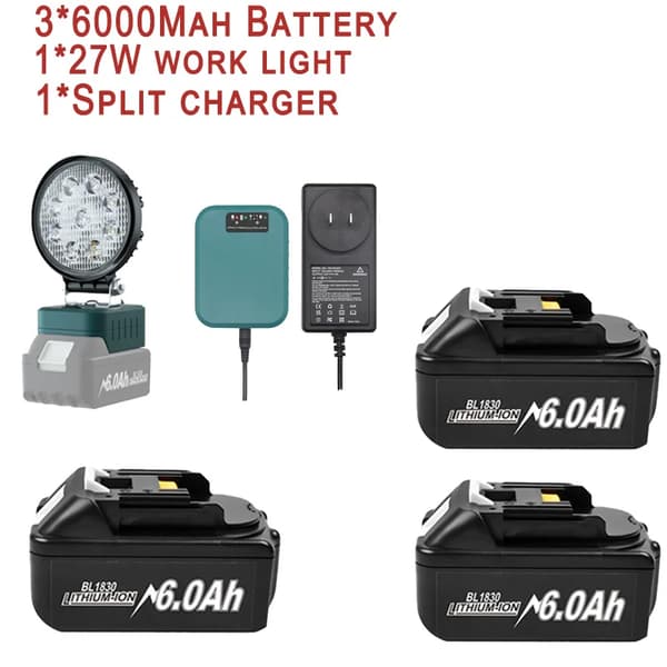 Uppladdningsbart Li-Ion-batteri, 6000mAh kapacitet, flexibla laddningsalternativ,6AhX3 LaddX1 LampaX1
