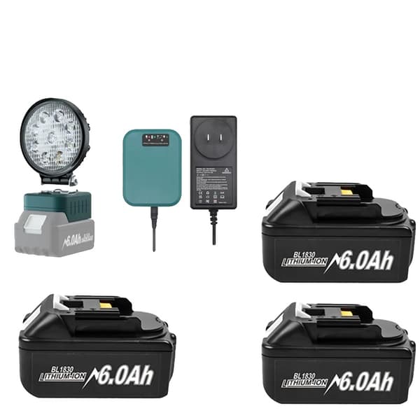 Uppladdningsbart Li-Ion-batteri, 6000mAh kapacitet, flexibla laddningsalternativ,6AhX3 LaddX1 LampaX1