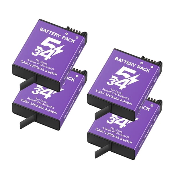 2250mAh Action 5 Pro 3 Batteri, Kompakt Størrelse, Dobbelt Slot Oplader,4PCS Batteri