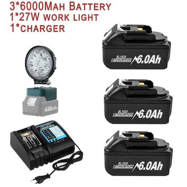 Genopladeligt Li-Ion-batteri, 6000mAh kapacitet, fleksible opladningsmuligheder,6AhX3 ChargX1 LampeX1-a