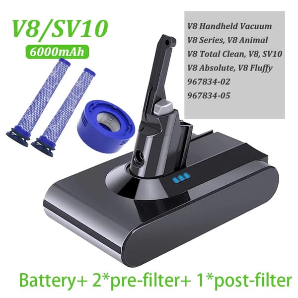Uppladdningsbart Dammsugarbatteri, 6000mAh Kapacitet, Li-ion Typ,1 batteri 2pre 1post