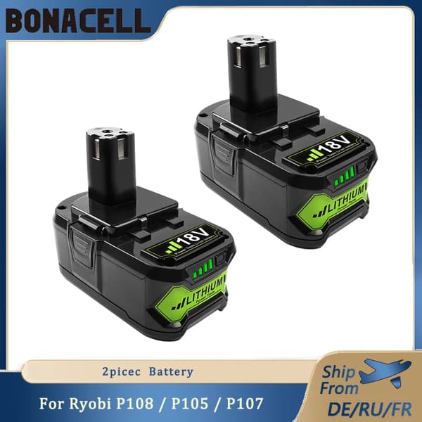 Ryobi Vaihtobatteri, 18V 6000mAh, Yhteensopiva useiden mallien kanssa,2 Kappaletta 6.0Ah