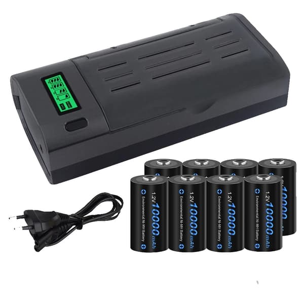 Genopladeligt D-størrelse batteri og oplader sæt, 10000mAh kapacitet, smarte sikkerhedsfunktioner,8 Batteri 1 Oplader
