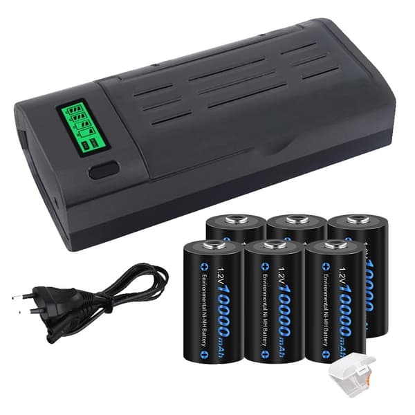 Ladattava D-kokoinen akku ja laturisetti, 10000mAh kapasiteetti, älykkäät turvallisuusominaisuudet,6 Akut 1 Laturi