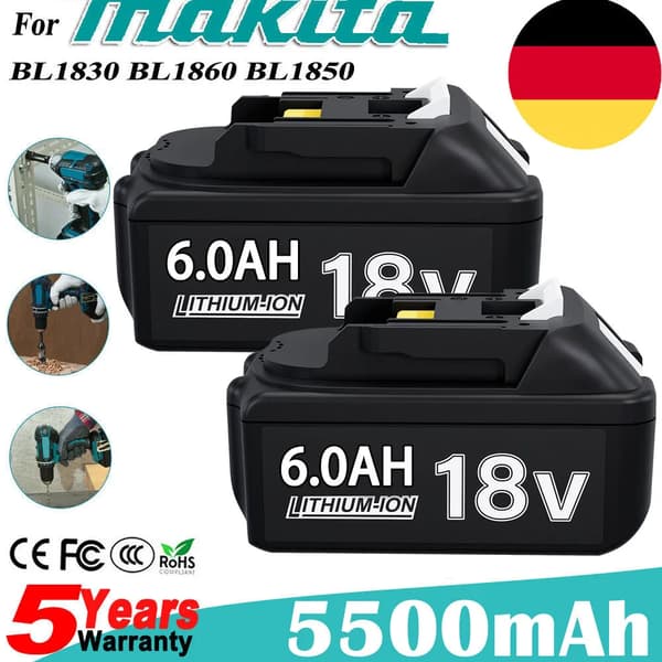 18V litiumjonbatteri, 6,0Ah kapacitet, LED-indikator,2 Stycken 6.0AH