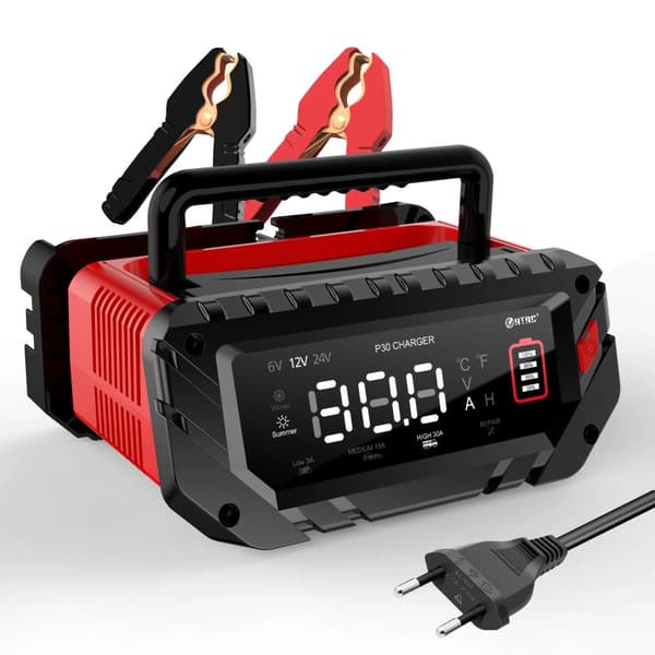 Auton akkulaturi, 12V/24V lähtö, maksimi latausvirta,30A-EU PISTOKE