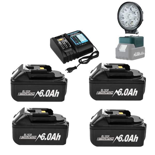 Uppladdningsbart Li-Ion-batteri, 6000mAh kapacitet, flexibla laddningsalternativ,6AhX4 LaddX1 LampaX1