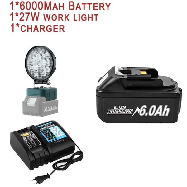 Uppladdningsbart Li-Ion-batteri, 6000mAh kapacitet, flexibla laddningsalternativ,6AhX1 LaddX1 LampaX1
