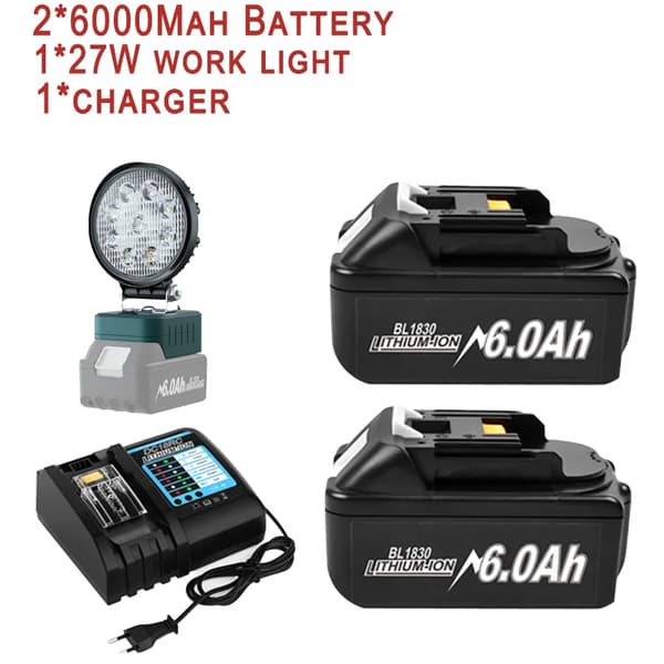 Genopladeligt Li-Ion-batteri, 6000mAh kapacitet, fleksible opladningsmuligheder,6AhX2 OpladX1 LampeX1-a
