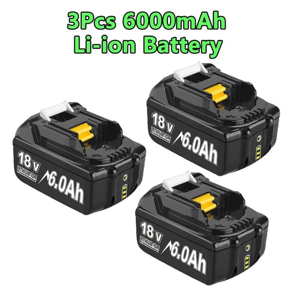 Uppladdningsbar, 6000mAh kapacitet, 18V spänning,3St 6000Ah