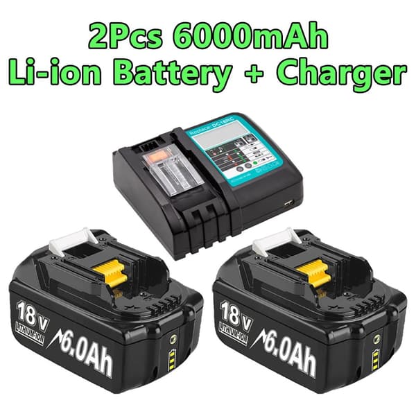Ladattava, 6000mAh kapasiteetti, 18V jännite,2 6.0Ah 4A Laturi