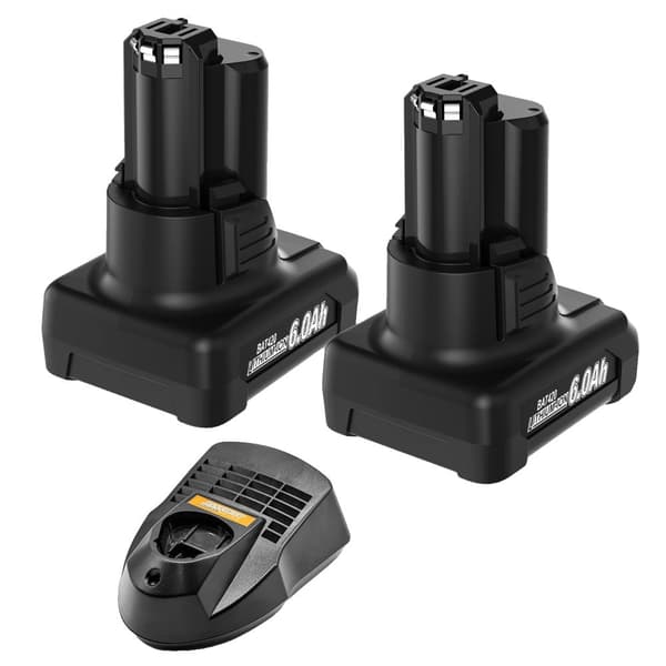 12V Li-Ion Ersättning, 6000mAh Kapacitet, Kompatibel med Bosch Verktyg,2X6000mah1XLaddare