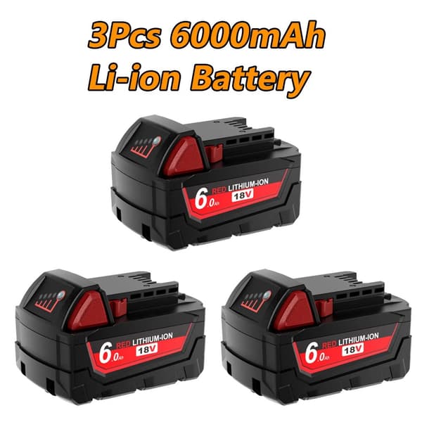 Erstatningsbatteri til M18 værktøj, 6000mAh kapacitet, 18V Li-Ion strøm,3Pcs Batteri
