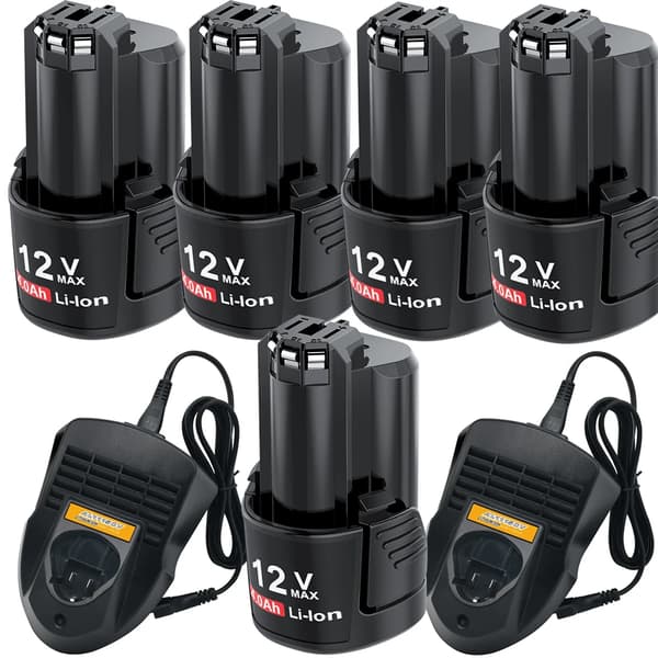 BOSCH Ladattava Akka, 4000mAh Li-Ion Kapasiteetti, Yhteensopivuus BAT411:n kanssa,5 Akut 2 Laturia