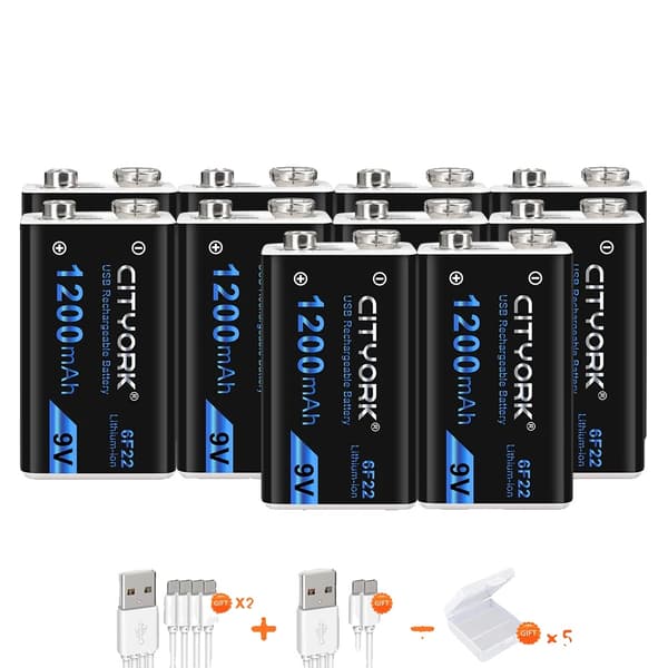 CITYORK 9V Genopladeligt Batteri, 1200mAh Kapacitet, Micro USB Opladning,10stk