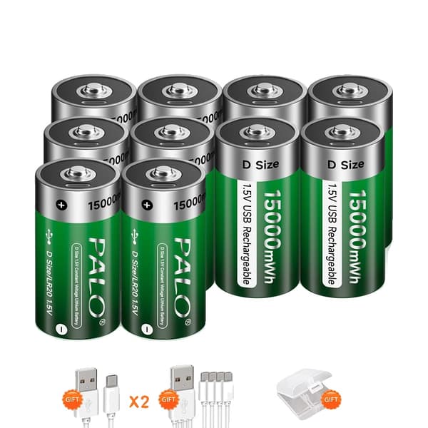 Genopladeligt D-størrelse batteri, USB-kabel opladning, Li-ion batterier,10PCS Batteri