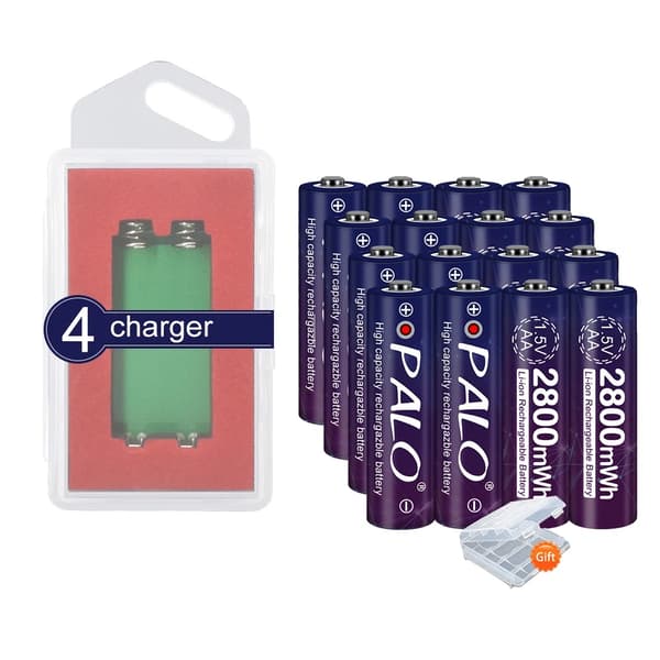 PALO 1.5V AA Uppladdningsbart Batteri, 2800mWh Kapacitet, USB Smart Laddare,16st och 4Charger