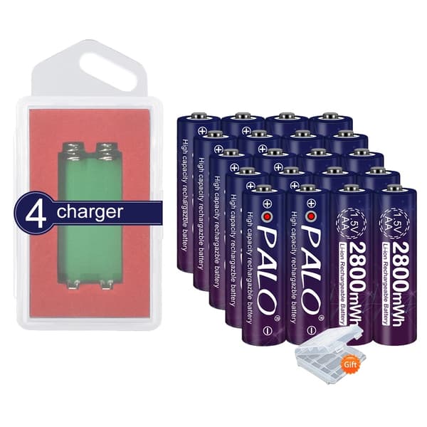 PALO 1.5V AA Genopladeligt Batteri, 2800mWh Kapacitet, USB Smart Oplader,20stk og 5charger