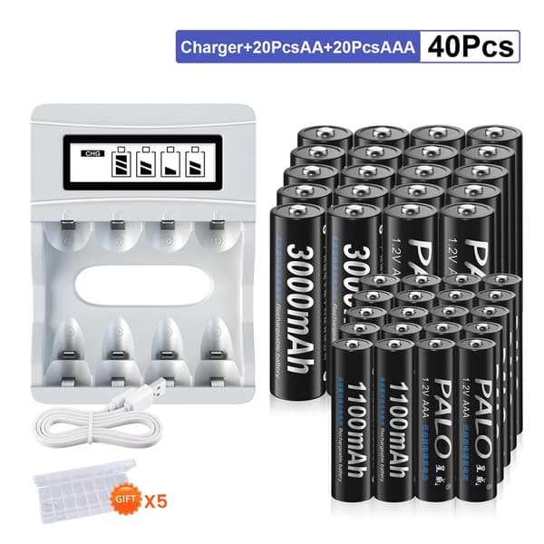 PALO Ladattava Paristopaketti, 3000mAh AA, 1100mAh AAA,20AA 20AAA 1 laturi